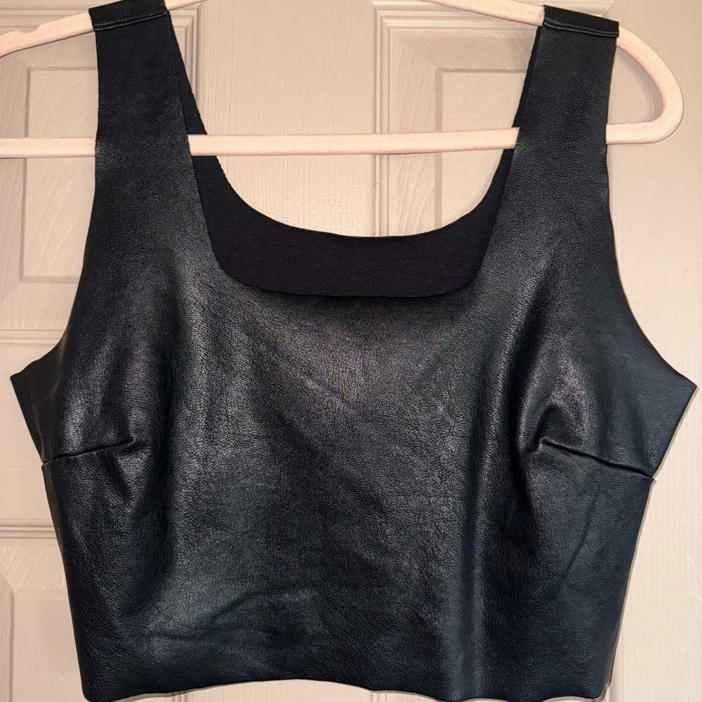 Black Faux Leather Crop Top